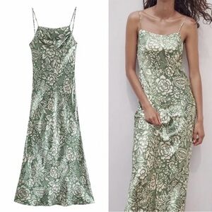Zara Green Patterned Slip Dress
